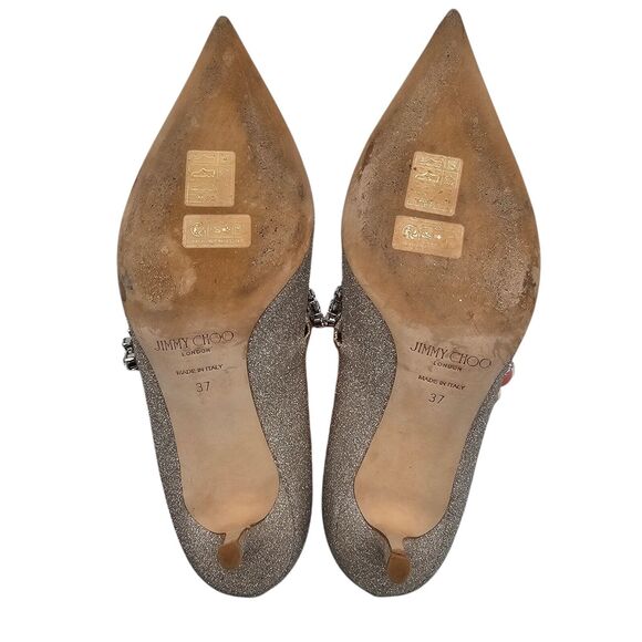 Jimmy Choo Bing Crystal Embellished Mary Jane Pump Size 37 US 7 Silver Glitter - Picture 6 of 9